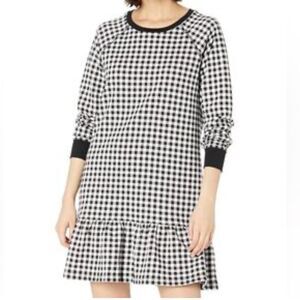 Draper James Gingham Ruffle Black & White Cotton Long Sleeve Sweatshirt Dress S